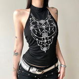 Poshoot Camisole Gothic Women's Clothes Aesthetic Sexy Tank Top Black Slim Rhinestone Corset Top EMO Girl Harajuku Crop Tops Punk Camis