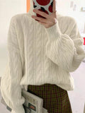 Poshoot Classic Solid High Neck Cable Knit Sweater