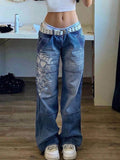 Poshoot Washed Heart Pattern Cargo Jeans