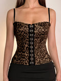 Poshoot nye outfits party outfits Sweetown Leopard Lace Trim Skinny Single Breasted Women’s Sleeves Camisole Sexy Fashion Trendy Chic Blouses