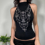 Poshoot Camisole Gothic Women's Clothes Aesthetic Sexy Tank Top Black Slim Rhinestone Corset Top EMO Girl Harajuku Crop Tops Punk Camis