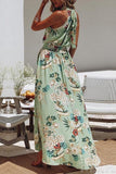 Poshoot Fashion Round Neck Floral Print Green Dress