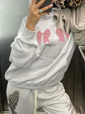 Poshoot Street Bow Print Drawstring Oversized Hoodie