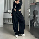 Poshoot American Retro Sports Loose Casual Pants Fashionable Street Loose Sweatpants Harajuku Hip Hop Y2k Trousers Streetwear Women