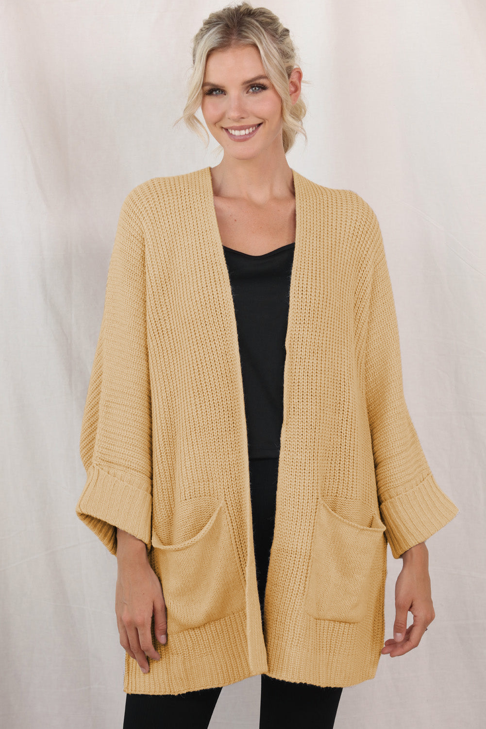 POSHOOT  fall outfits    Waffle-Knit Long Sleeve Cardigan with Pocket