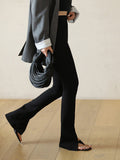 Poshoot Leisure Slit Straight Leg Pants