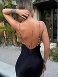 Poshoot Hold My Pearls Open Back Satin Long Dress