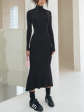 Poshoot Leisure Mock Neck Long Sleeve Midi Dress