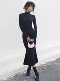 Poshoot Leisure Mock Neck Long Sleeve Midi Dress