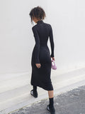 Poshoot Leisure Mock Neck Long Sleeve Midi Dress