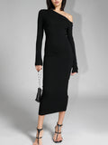 Poshoot Asymmetric Off Shoulder Long Sleeve Midi Dress