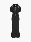 Poshoot Contrast Trim Polo Long Knit Dress