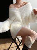 Poshoot Oversized Fuzzy V-neck Sweater