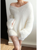 Poshoot Oversized Fuzzy V-neck Sweater