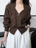 Poshoot Patchwork V-neck Button Sweater