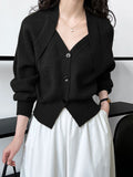 Poshoot Patchwork V-neck Button Sweater