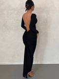 Poshoot Ruched Open Back Long Sleeve Maxi Dress