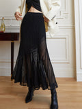 Poshoot Knit Pleated Semi-sheer Maxi Skirt