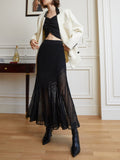 Poshoot Knit Pleated Semi-sheer Maxi Skirt