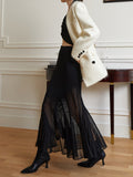 Poshoot Knit Pleated Semi-sheer Maxi Skirt