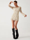 Poshoot Crochet Paisley Long Sleeve Short Dress