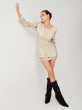 Poshoot Crochet Paisley Long Sleeve Short Dress