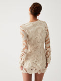 Poshoot Crochet Paisley Long Sleeve Short Dress