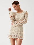 Poshoot Crochet Paisley Long Sleeve Short Dress