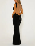 Poshoot Solid Backless With Bow Long Dress