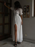 Poshoot Frenchy  Button Split Long Dress