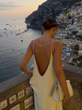 Poshoot Backless Vacation Satin Long Dress