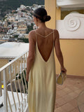 Poshoot Backless Vacation Satin Long Dress