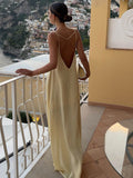 Poshoot Backless Vacation Satin Long Dress