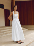 Poshoot Cotton & Linen Halter A Line Long Dress