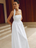 Poshoot Cotton & Linen Halter A Line Long Dress