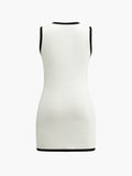 Poshoot Multi Pocket Button Sleeveless Short Sweater Dress