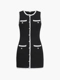 Poshoot Multi Pocket Button Sleeveless Short Sweater Dress