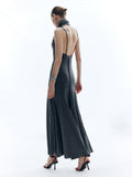 Poshoot High Neck Backless Solid Dress