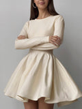 Poshoot Plain Pleated Sweater Short Dress