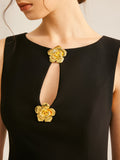 Poshoot Golden Flower Brooch Cutout Tank Dress