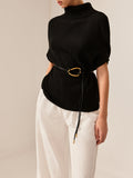 Poshoot Turtleneck Half-Sleeve Sweater Without Belt