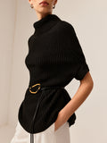 Poshoot Turtleneck Half-Sleeve Sweater Without Belt