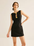 Poshoot Golden Flower Brooch Cutout Tank Dress