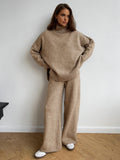 Poshoot Plain Turtleneck Knit Pants Set