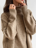 Poshoot Plain Turtleneck Knit Pants Set