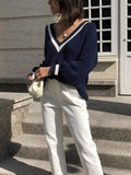 Poshoot V-Neck Contrast Trim Sweater