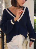 Poshoot V-Neck Contrast Trim Sweater