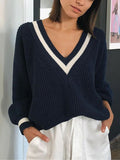 Poshoot V-Neck Contrast Trim Sweater