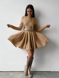 Poshoot Plain Pleated Sweater Short Dress