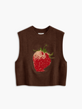 Poshoot Crew Neck Strawberry Sweater Vest